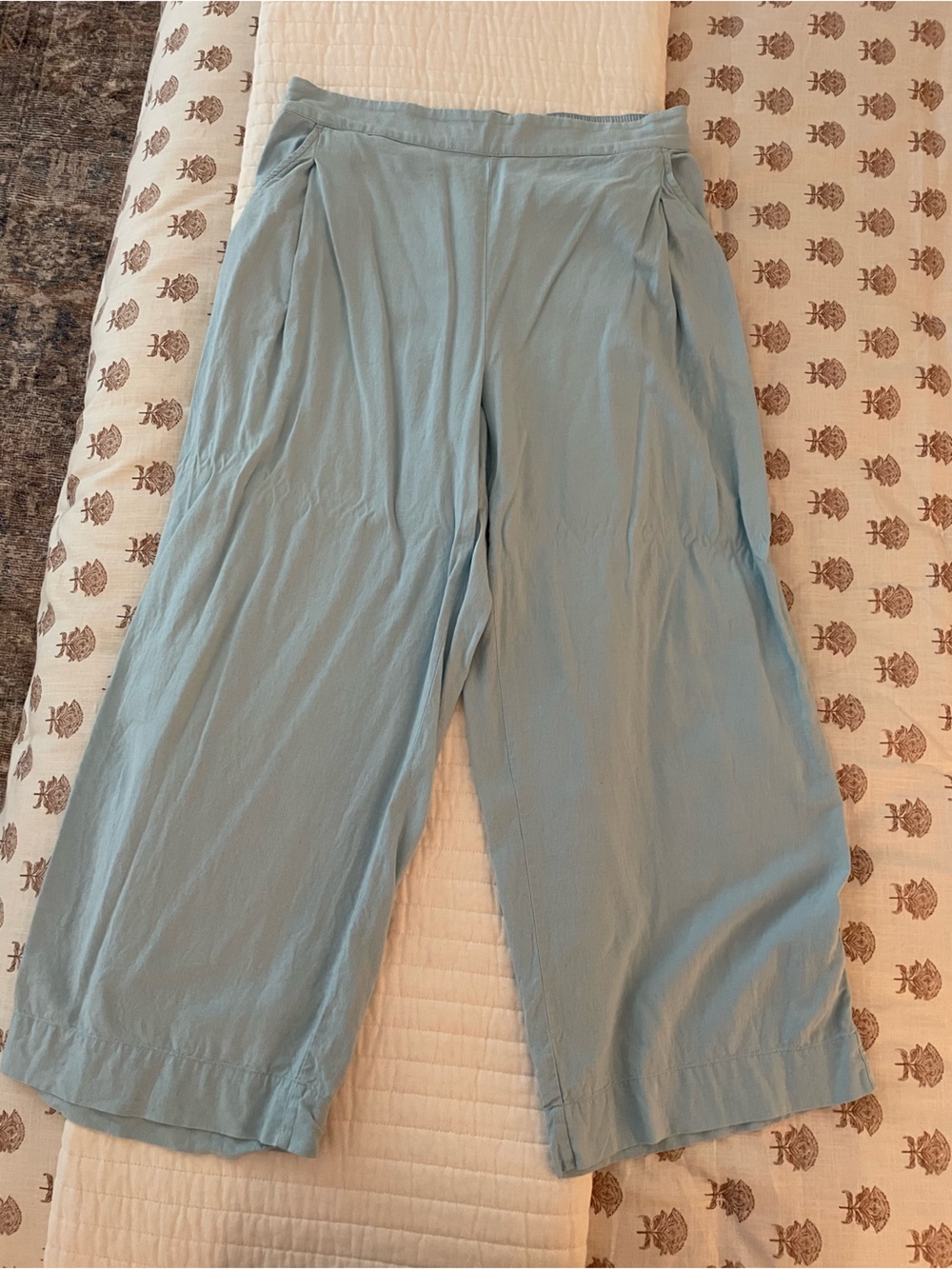 Madewell Light Blue Wide-Leg Linen Pull-On Pants